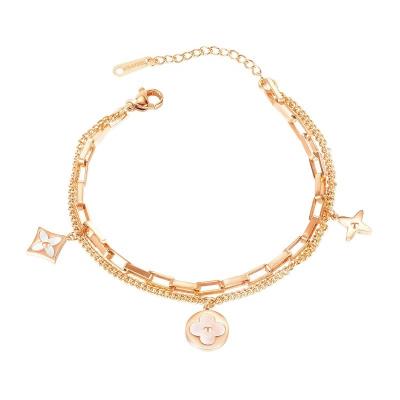 China 2021 New Stainless Steel Unique Women's Fashion Jewelry Central Institute of Statistics Double-Layer Flower Bracelet for sale