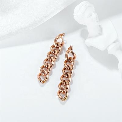 China Simple cool style TRENDY stainless steel stud chain earrings personalized elegant rose gold plated earrings for women for sale