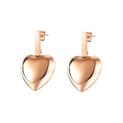 China TRENDY Simple Niche Stainless Steel Rose Heart Gold Earrings For Women for sale