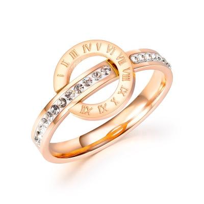 China TRENDY Round Roman Numeral Engagement Ring Diamond Women Rose Gold Crystal Rings Stainless Steel For Women for sale