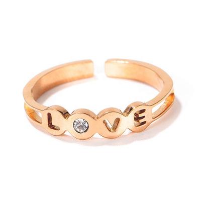 China FASHIONABLE LOVE with Diamond Rose Gold Engagement Ring Stone Stainless Steel Women Wedding Ring for sale