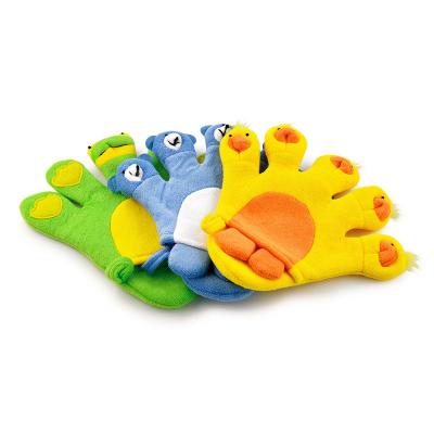 China 2022 Hot Sale Natural Kids Body Washing Scrub Glove Colorful Cartoon Animal Bath Gloves Children Exfoliating Gloves for sale