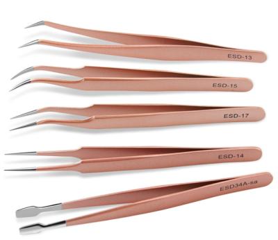 China Non Bent Tip Wholesale Led Rose Gold Stainless Steel Eyelash Extension Tweezers for sale