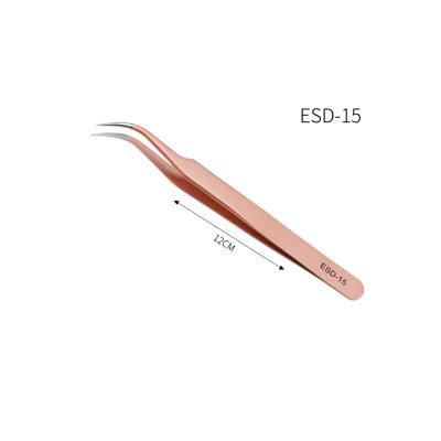 China No Tip ESD-15 New Rose Gold Eyelash Extension Bent Tweezers for sale