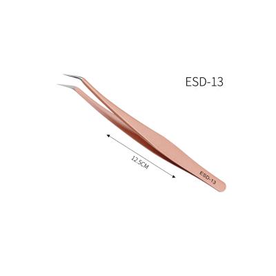 China Not Tilting Tip ESD-13 Wholesale Personalized Rose Gold Custom Stainless Steel Professional Slanting Eyebrow Tweezers for sale