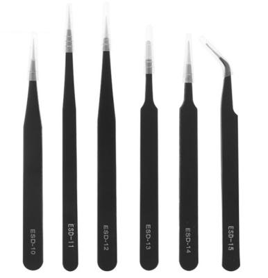 China Customized Black Anti-static High Precision Lash Tweezers Stainless Steel Eyelash Tweezers for sale