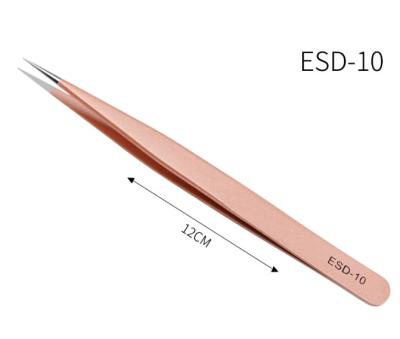 China Not Bending Tip ESD-10 Private Label Rose Gold Stainless Steel Eyelash Extension Tweezers Straight Tip Curved Hard Tip Wick Tweezers Set for sale