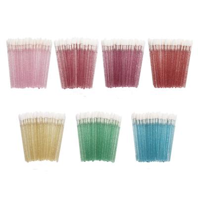 China Smudge Brush 50Pcs/Set Glitter Crystal Rod Lip Scrub Brush Lipstick Applicator Lip Gloss Wand Make Up Tool Beauty Disposable Lip Brushes for sale