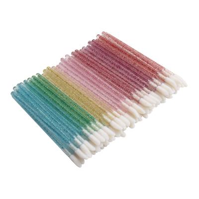 China Lint Free Crystal Lip Gloss Applicator Stick Smudge Brush Magic Wands Glitter Flocking Brush Wholesale Cotton Lip Disposable for sale