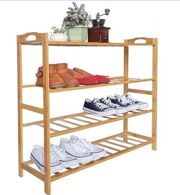 China Expandable Bamboo Shoe Rack 4 Layer Entryway Shoe Shelf Storage Rack for sale