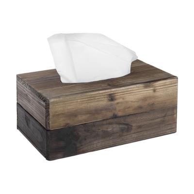 China Minimalist Rustic Dark Burnt Wooden Rectangular Rack Cover Tissue Box for sale