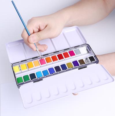 중국 Easily Mix 2021 New Watercolor Paint Set 24 Vivid Colors in Pocket Box with Metal Ring and Watercolor Brush 판매용