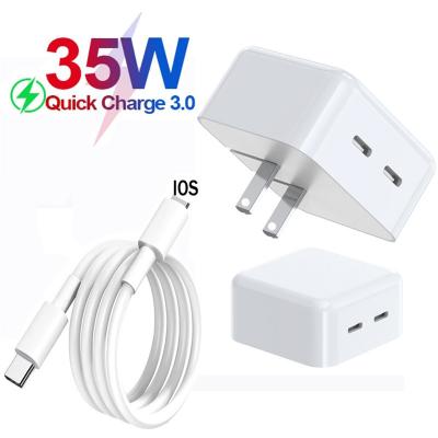 China Mobile Phone Original Quality 35W Dual USB-C Fast Charger US EU UK Power Adapter For for iPhone 14 13 12 iPad Pro MacBook Type C Quick Wall C for sale