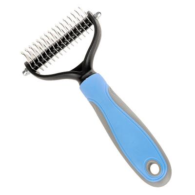 China Sustainable Pet Grooming Brush Tool Comb Epilator Double Sided Spare Shedding Brush for sale