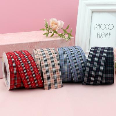 China 1-1/2 Inch 38mm Wide Woven Thickening Cipher Plaid / Striped Ribbon / Lattice 10 Yards Per Roll for sale