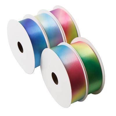 China Printing Gradient Rainbow Satin Woven Ribbon For Party Decor Hangers DIY Crafts for sale