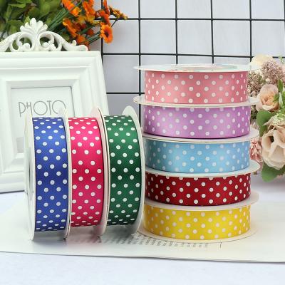 China Recyled Spring Series Dots Pattern Gold Foil Printed Grosgrain Ribbon In Stock for sale