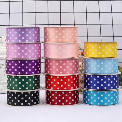 China Polka Dot Woven Grosgrain Printed Ribbon 25 Mm For Flower Gift Package for sale