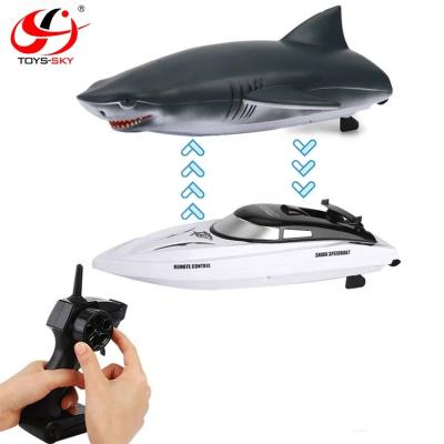 China RC Model 2021 New Electric RC Shark Toys Boat Vehicles Waterproof Pool Simulation Model 2 In 1 High Speed ​​Remote Control Boat for sale