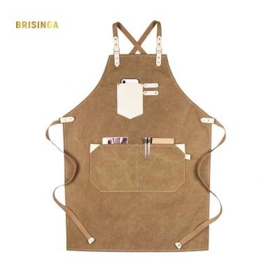 China Wholesale Fancy Customized Drinks/Food Cafe Uniform Aprons Wax Waterproof Canvas Fabric Kitchen Apron for sale