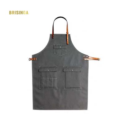 China Custom Beverage/Food Origins Apron With Leather Strap Barber Apron Unisex Adjustable Leather for sale