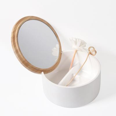 China Simple Style And Natural High Quality Custom Round Vanity Boxes Makeup Storage Box Set Case For Cosmetic Professionals With Wooden Mirror for sale