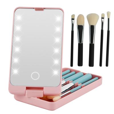 China Factory Wholesale Custom 360-Degree Rotation Professional Makeup Brush Set With Led Light Cosmetic Mirror Brush Case Best Makeup Supplier for sale