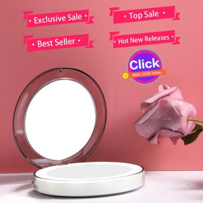 China Factory Lighted Hot Sale Personalized Custom Made Double Sides Pocket Round Portable Mini Led Compact Mirror Makeup Maker for sale