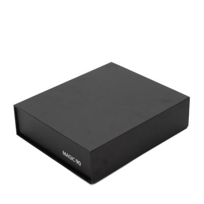 China Custom High Quality Black Engraving Magnetic Gift Boxes Recyclable Folding Clothes Packing Box for sale