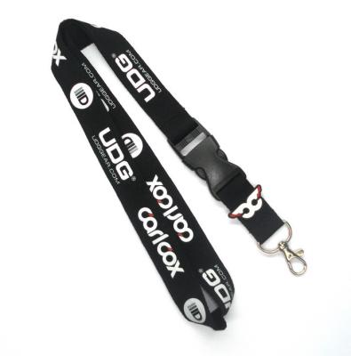 China Screen Printing Black ID Neck Lanyard Flat With PVC Badge , Metal Hook for sale