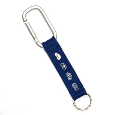 China Customized Carabiner Key Ring For Men , Blue Polyester Short Lanyard for sale