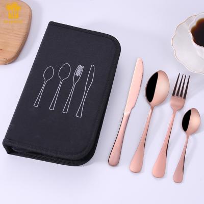 China Gold Viable Western Cutlery Set Nordic Stainless Steel Travel Bag Camping Fork Knife Spoon for sale