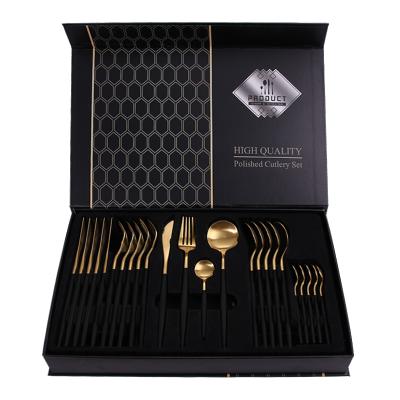 China Cutleri 304 Stainless Steel Custom Viable Box Gold Modern Luxury Cutlery Set With Case for sale