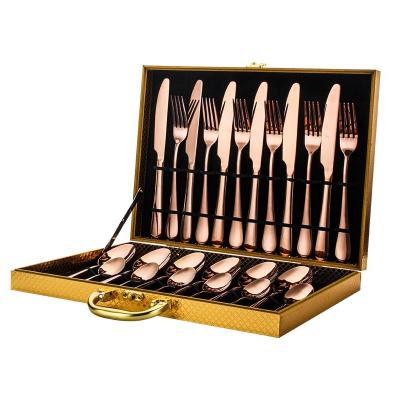 China Sustainable Sustainable Rose Gold Flware Round Handle Storage Box Black Korea Set Stainless Steel Flatware for sale