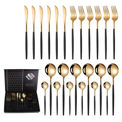 China Cutipol 24pcs Cutlery Cutlery Promotion Stainless Steel Black And Gold Cutlery Set for sale