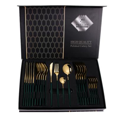 China Sustainable Luxury Gold Colored Korean Cubiertos Gold Cutlery Stainless Steel Cutlery Set for sale