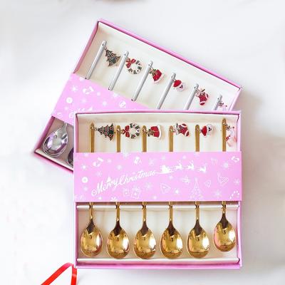 China Christmas Viable Custom Gift Cute Keepsake Mixing Gold Stainless Steel Tea Coffee Spoon Set for sale