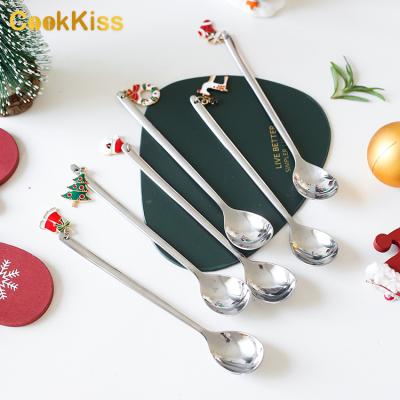 China Christmas Promotion SS Stainless Steel Reusable Teaspoon Korean Silver Viable Metal Mixing Spoon Custom Made for sale