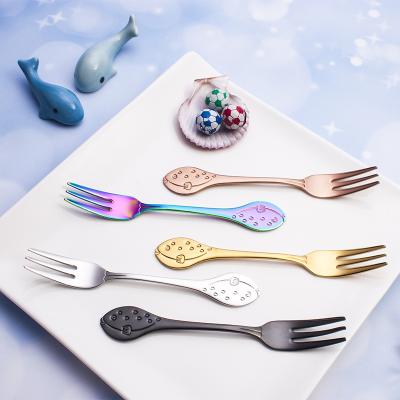 China Cheap viable metal party gold 304 stainless steel kids tea forks berry dessert cake cheese fork for sale