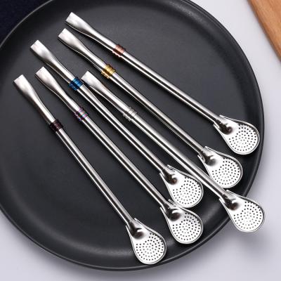 China 2021 Sustainable Amazon Success Metal Stainless Steel Tea Drinking Straw Spoon for sale