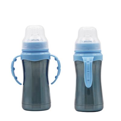 China 240ml BPA Free Stainless Steel PORTABLE Baby Bottle with Silicon Nipple Keep Warm and Cold for sale