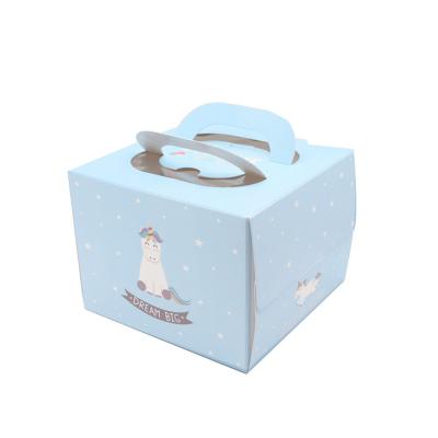 China Recycled Materials Customer's Fashionable Handle Purple Single Logo Cake Box For Children for sale