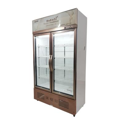 China Single-Temperature Freestanding Upright Drinks Fridge Refrigerated Beverage Storage Double Door Glass Cooler for sale