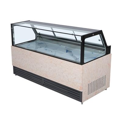 China Single-temperature Supermarket Refrigeration Equipment Cooked Food Fresh Meat Display Right Angle Glass Counter for sale