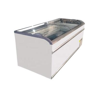 China Single-Temperature Supermarket Refrigerator Glass Top Door Combined Commercial Frozen Food Island Display Freezer for sale