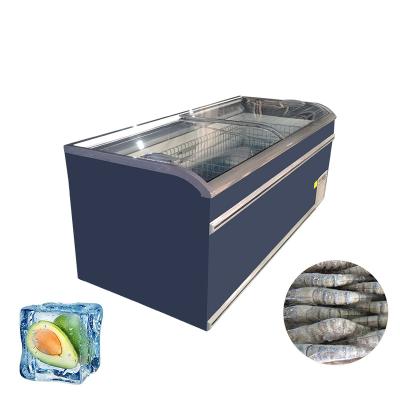 China Refrigerated Door Flat Showcase Single-temperature Arc Refrigerator Supermarket Frozen Food Island Display Freezer for sale