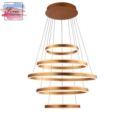 China China Suppliers LED Modern Pendant Light With ETL Modern Iron Matte Gold Circular Chandelier Pendant Light for sale