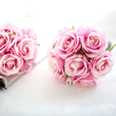 China Artificial Flowers Fabric Bridal Wedding Bouquet Real Silk Roses Silk Touch For Garden Party Floral Decor for sale