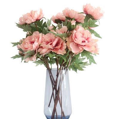 China Beautiful Colorful Cheap Silk Flannel Rosed Wedding Aritificial Bouquets Decor Peony Flower For Wedding Room for sale