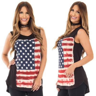 China Anti-wrinkle Ladies Fashion American Flag Print Irregular T-shirt Vest Woman Short Sleeves For Trendy Nightclubs for sale